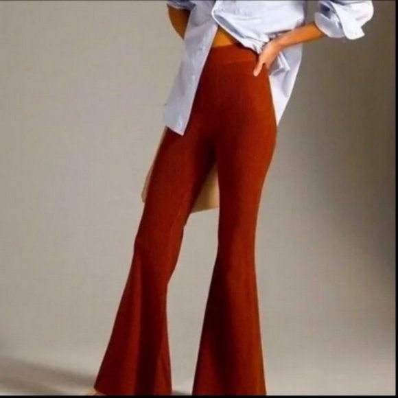 Pilcro Anthropologie L NWT Ochre Rust Knit Sweater Flare Bell Bottom Pants - Picture 6 of 7